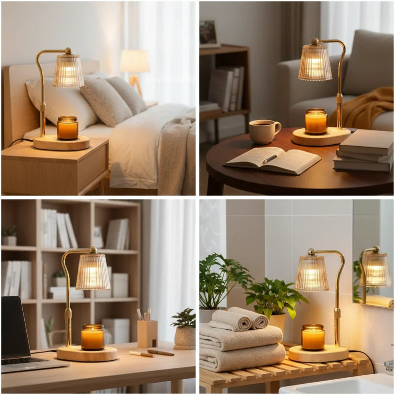 35W Dimmable Candle Warmer Lamp with Timer | Retro Wood & Glass