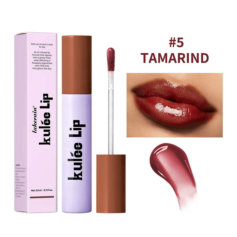 Kulfée Staining Lip Oil Gloss Stain Two In One Long Lasting Deep Hydration Moisturizing Non Sticky Waterproof Lip Makeup Peaceful Pleasures Health and Wellness 5Tamarind