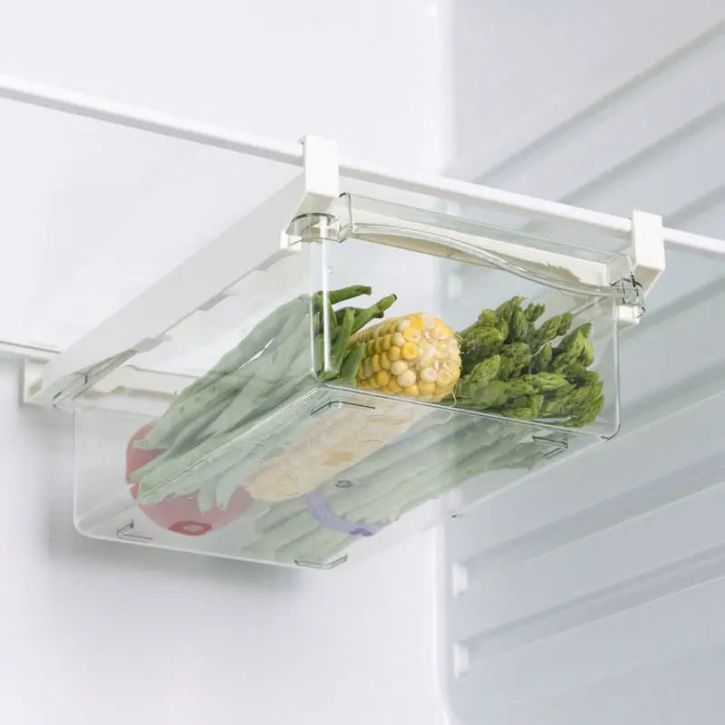 Kitchen Fruit Food Storage Box Plastic Clear Fridge Organizer Slide Under Shelf Drawer Box Rack Holder Refrigerator Drawer