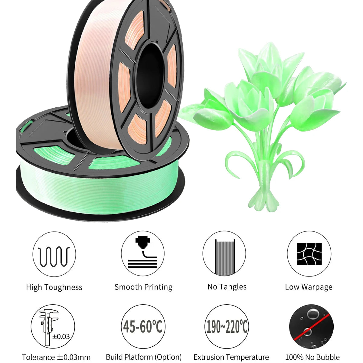 DINGSUN 3D 1.75mm Gradient Silk PLA Filament ±0.02mm | 200g–1kg