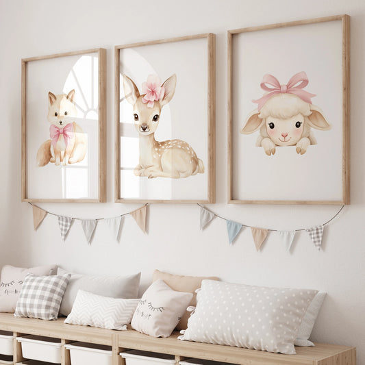 3-Piece Cartoon Fox Deer Lamb Canvas Wall Art | Kids Room Decor Canvas Wall Art Set Peaceful Pleasures Health and Wellness GP054-3pcs 40x50cm Unframed