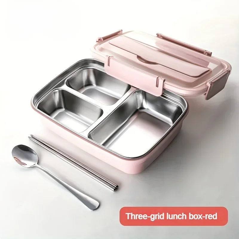 New Durable Easy-Clean Bento Container for Students & Office Workers,Leak-Proof Stainless Steel Lunch Box with 3 Compartments Peaceful Pleasures Health and Wellness Pink