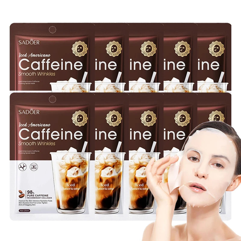 SADOER Caffeine Anti-Aging Face Sheet Mask – 10pc Hydrating Set