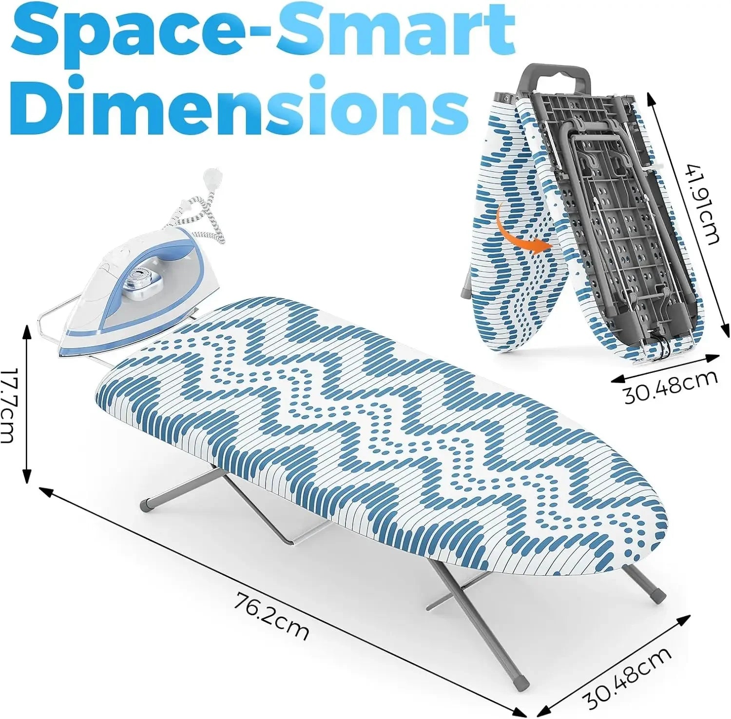 Compact Folding Ironing Board with Heat-Resistant Cover, Non-Slip Feet, and Iron Rest in Blue Peaceful Pleasures Health and Wellness
