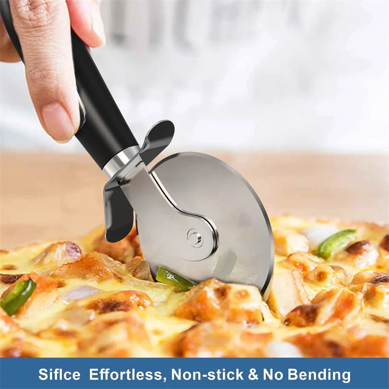 2-Pack Stainless Steel Pizza Cutter Wheel | Finger Guard, Non-Slip Handle – Dishwasher Safe Pizza & Pastry Slicer
