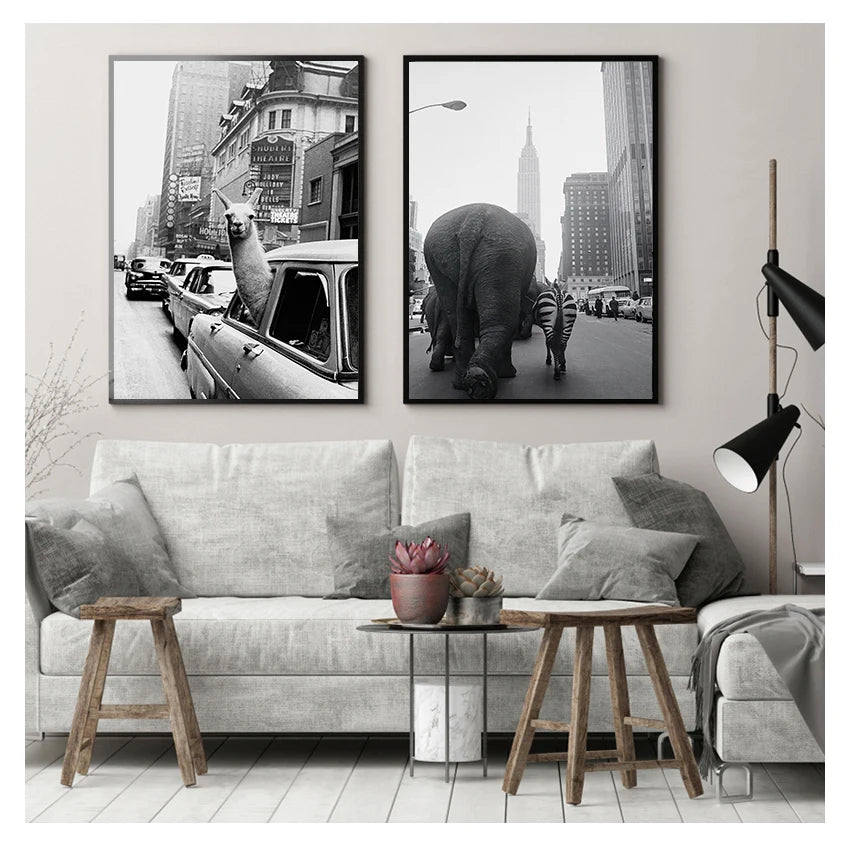 Zoo Animals Canvas Wall Art – Elephant Zebra Llama NYC Print Canvas Wall Art Peaceful Pleasures Health and Wellness