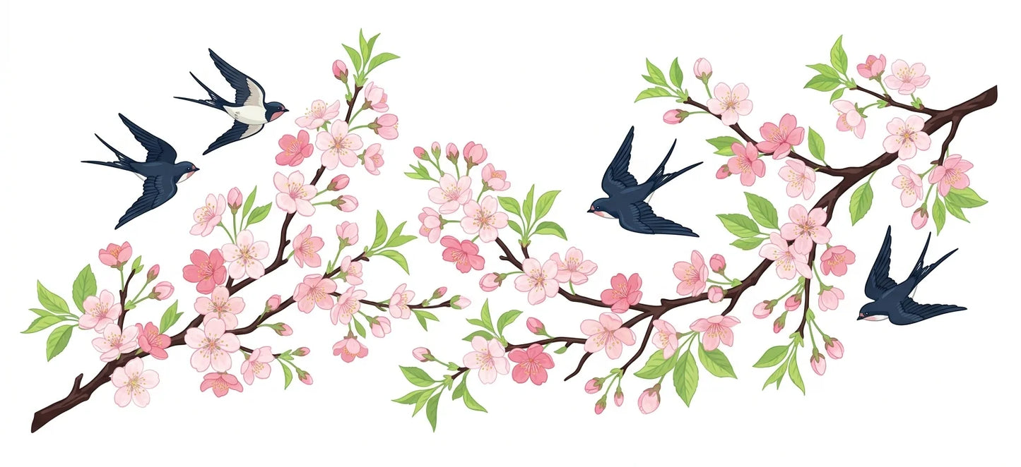 Cherry Blossom Bird UV Transfer Sticker | Floral Rub-On Decal