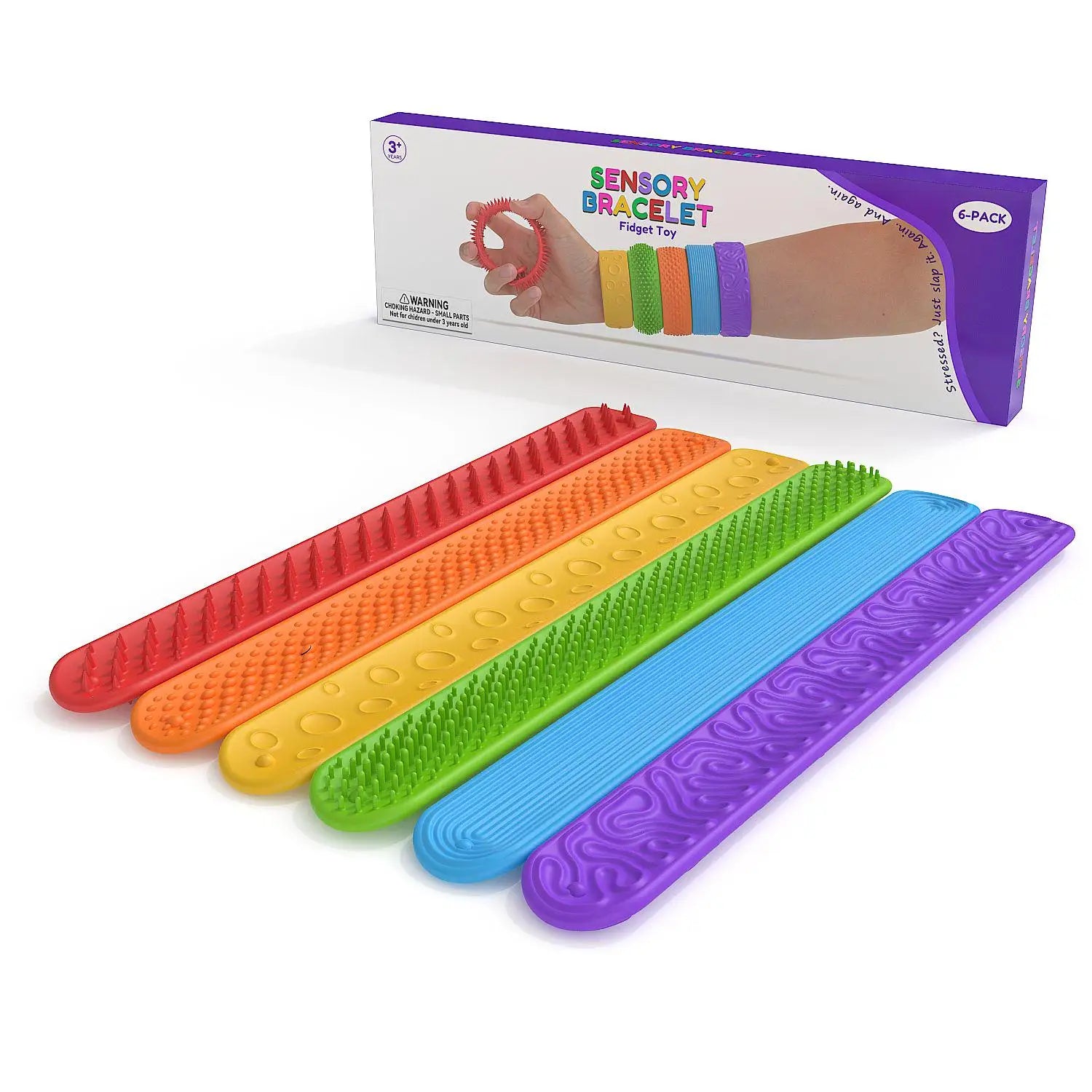 6 pcs Silicone Sensory Fidget Toys Slap Bracelets Textured Toys For Kids Autism Calming Sensory Toy For Special Needs Fidgets Peaceful Pleasures Health and Wellness 1 pack