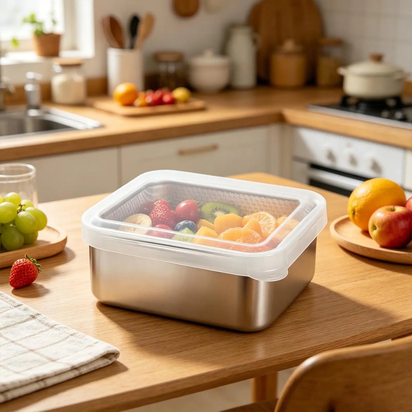 Stainless Steel Lunch Box with Strainer & Airtight Lid