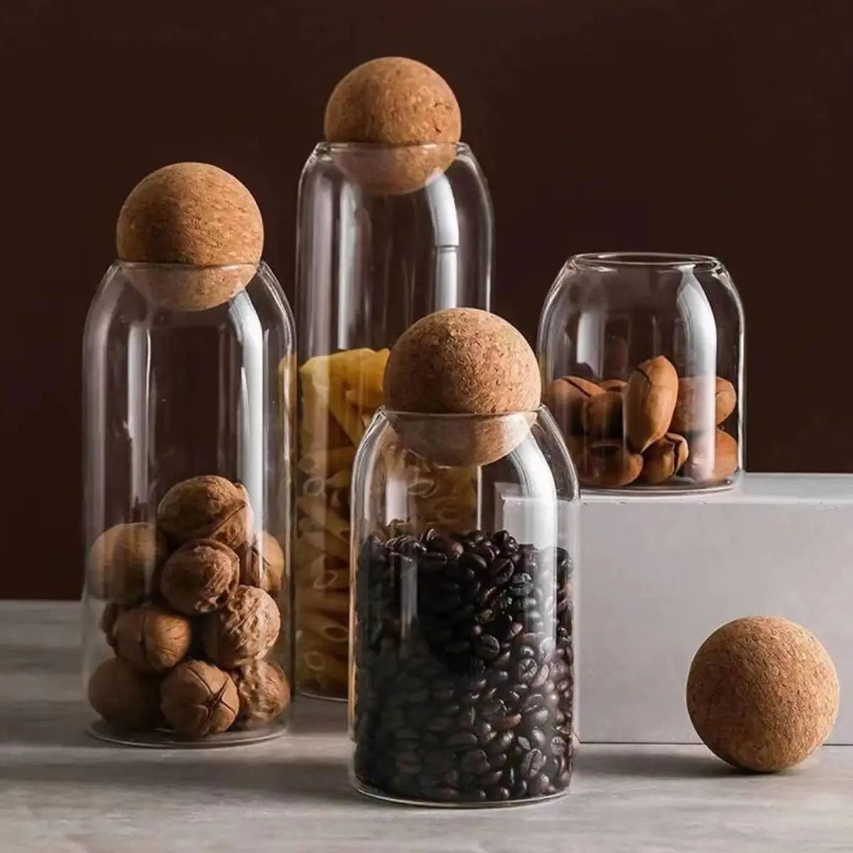 Four Size Sealed Jar Glass Cork Stopper Coffee Beans Dried Fruit Storage Box Kitchen Food Multigrain Storage Jar Cork Tea Jar Peaceful Pleasures Health and Wellness