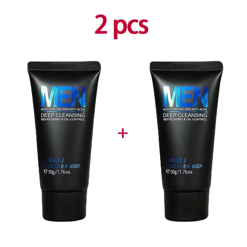 LAIKOU Men Face Cleanser 50g Deep Cleansing Oil Control Anti Acne Refreshing Moisturizing Facial Wash For Men Skin Care Peaceful Pleasures Health and Wellness 2 PCS