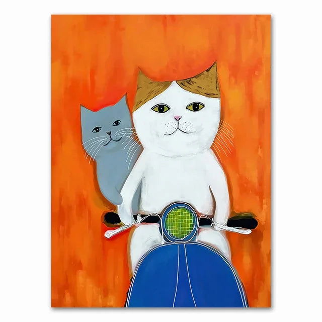 Wall Art Mural Modern Cartoon Cat And Dog Haircut Humor Poster Canvas Painting Hand-Painted Picture Printing Home Room Decor Peaceful Pleasures Health and Wellness