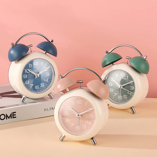 Retro Twin-Bell Alarm Clock – Silent, Loud Alarm & Night Light Analog Alarm Clock Peaceful Pleasures Health and Wellness