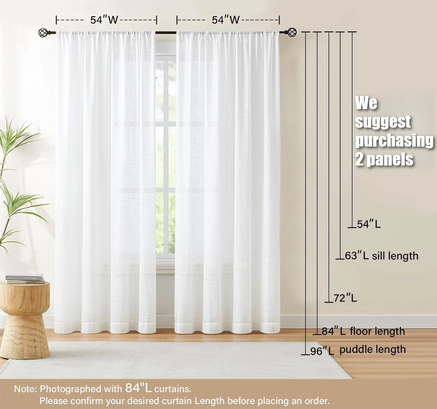 Linen Sheer Curtains Natural Sheer Curtains for Bedroom Living Room Kitchen Light Filtering Country Rustic Window Curtain Panels Peaceful Pleasures Health and Wellness