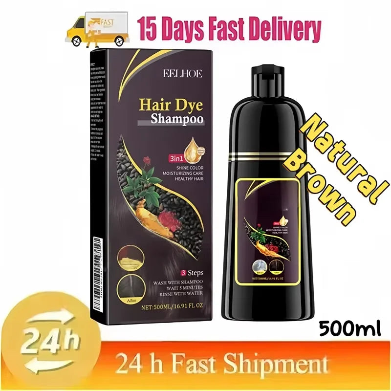 3-in-1 Natural Herbal Hair Dye Shampoo – Gray to Dark Brown or Black Peaceful Pleasures Health and Wellness 500ml Natural Brown