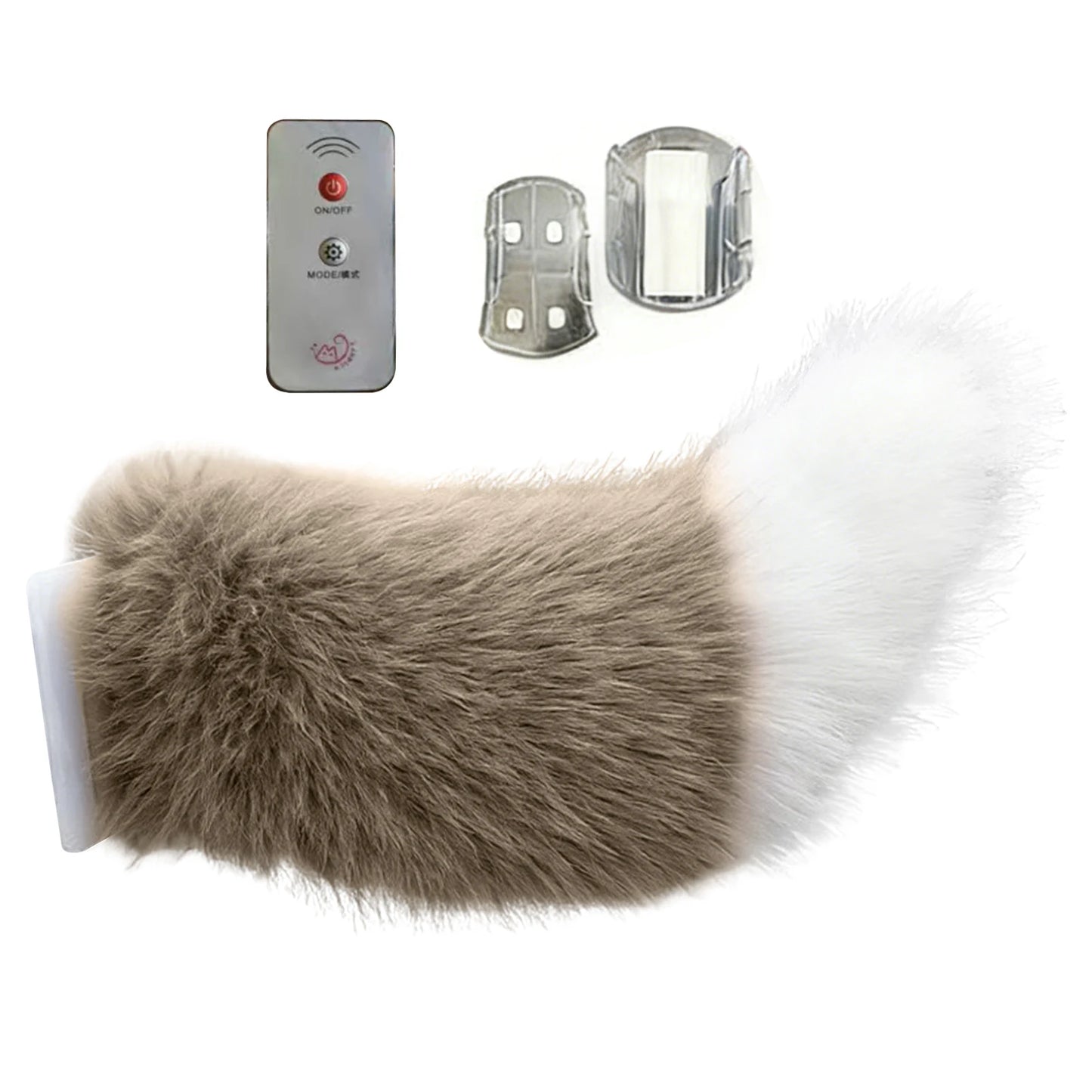 Electric Fluffy Tail For Car Decoration Sound/Remote Control Dynamic Plush Animal Tail With Buckle USB Rechargeable Accessory Peaceful Pleasures Health and Wellness Khaki White