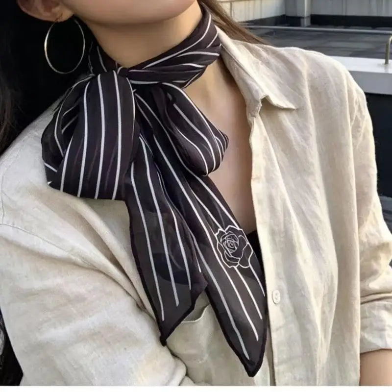 Striped Silk-Blend Scarf – Lightweight Neck & Hair Accessory