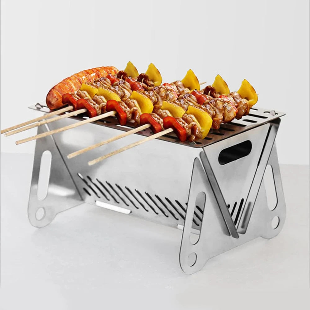 Backpacking Stove Folding Stainless Steel Charcoal Grill BBQ Wood Burning Camp Stove for Hiking Picnic Garden Backyard Cooking Peaceful Pleasures Health and Wellness