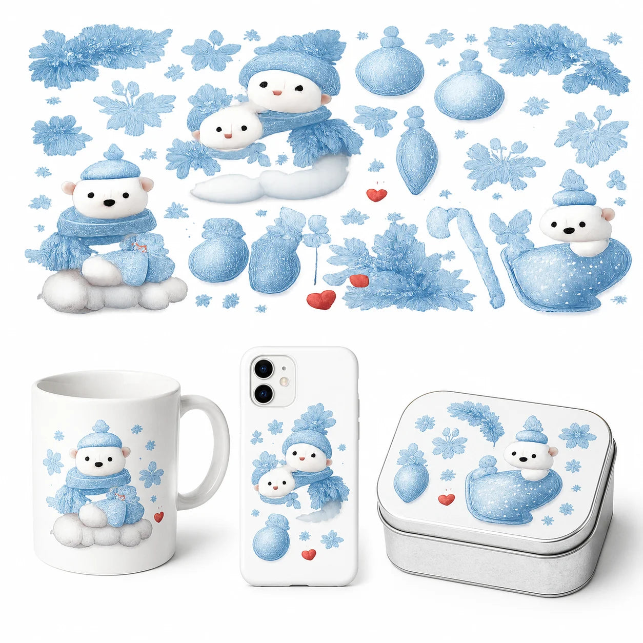 UV DTF Transfer Stickers – Snow Bear Christmas DIY Decals