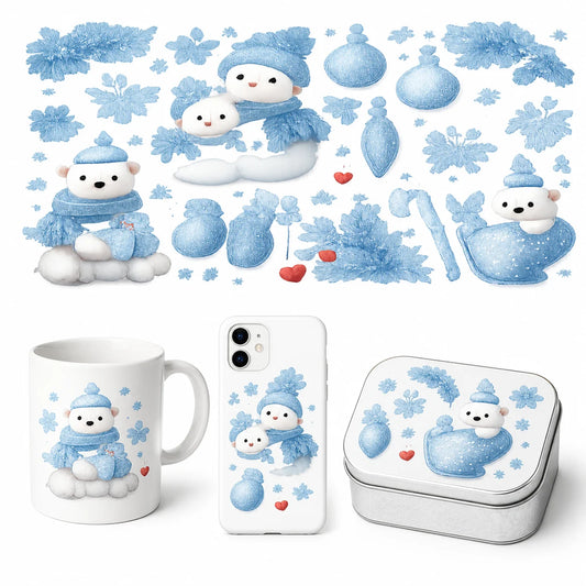 UV DTF Transfer Stickers – Snow Bear Christmas DIY Decals Rub-On Transfer Decals Peaceful Pleasures Health and Wellness