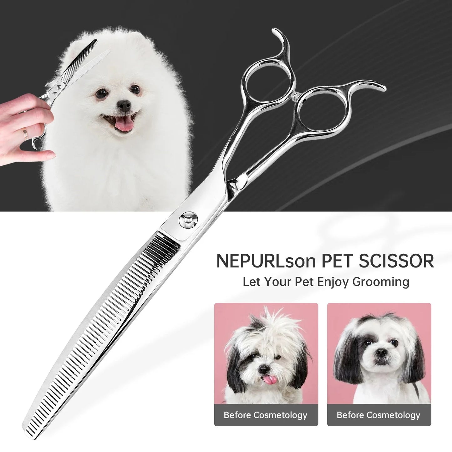 Dog Scissors for Grooming Stainless 8" Professional Pet Scissors Curved Chunker Scissors for Groomer Bend Down Thinning Shears Peaceful Pleasures Health and Wellness