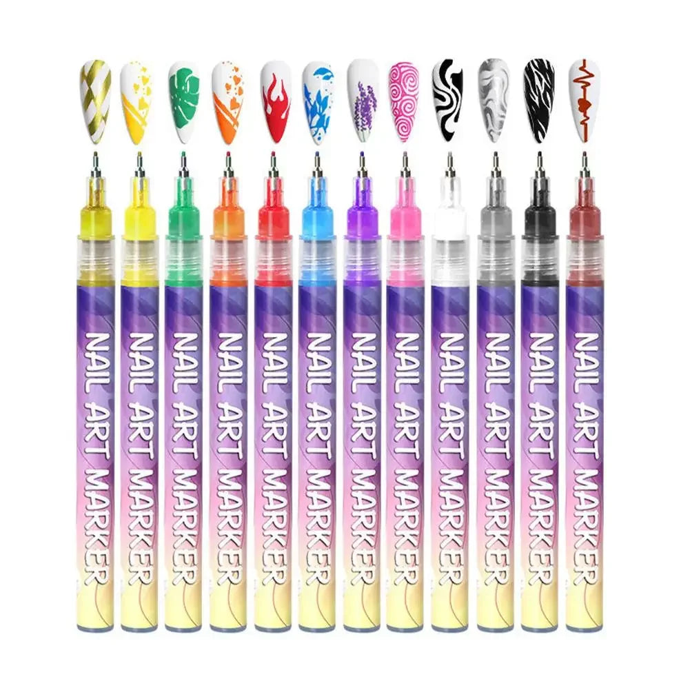 12-Color Nail Art Pen Set – Graffiti Dotting & Liner Pens Nail Art Tools Peaceful Pleasures Health and Wellness 12pcs