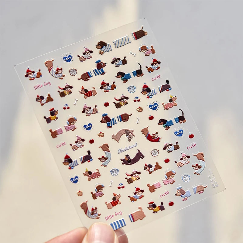 Lovely Sausage Dog Self Adhesive Nail Art Stickers Cartoon Manicure Decals Creative DIY Decoration Nail Art Stickers Gifts Peaceful Pleasures Health and Wellness