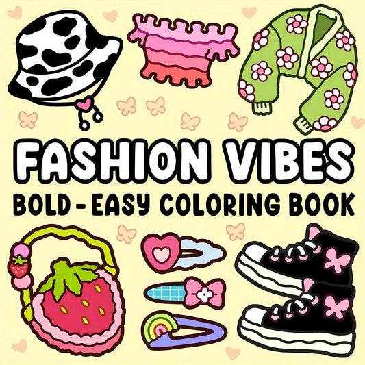 Fashion Vibes Bold Easy Coloring Book Adults Teens 52 Pages Stress Peaceful Pleasures Health and Wellness 1