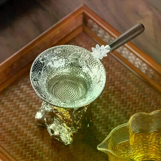 Stainless Steel Mesh Tea Strainer with Drip Tray | Lace Design Tea Strainer Oasis Select