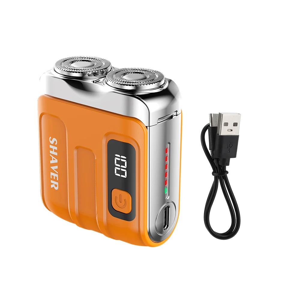Portable Electric Shaver USB Rechargeable Razor 9000RPM Powerful Dual Blade Men's Beard Trimmer Washable Shaving Head Travel Peaceful Pleasures Health and Wellness Orange