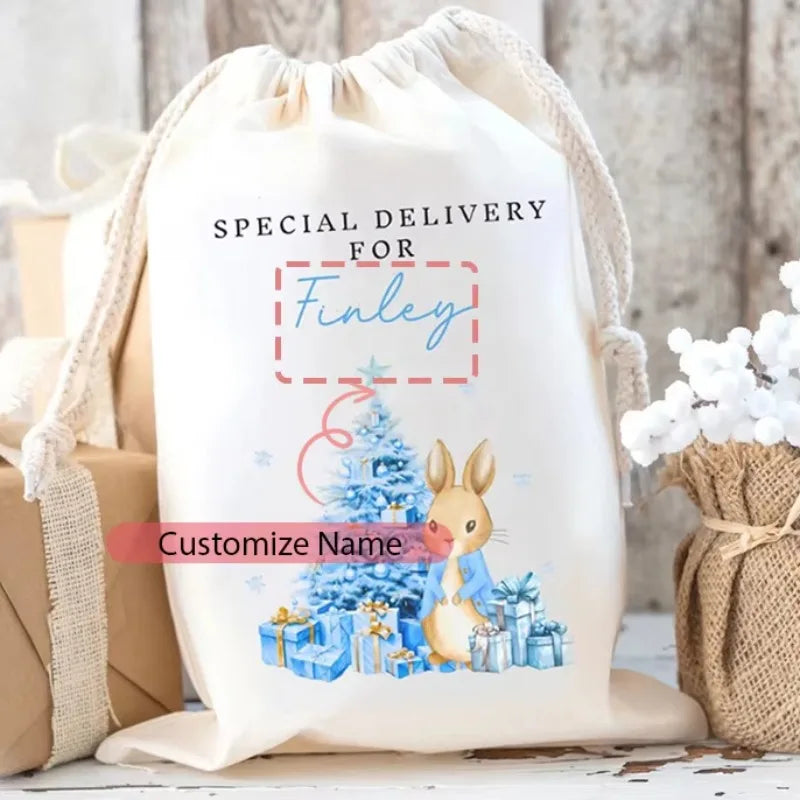 Personalised Rabbit Santa Sack | Custom Christmas Stocking Bag