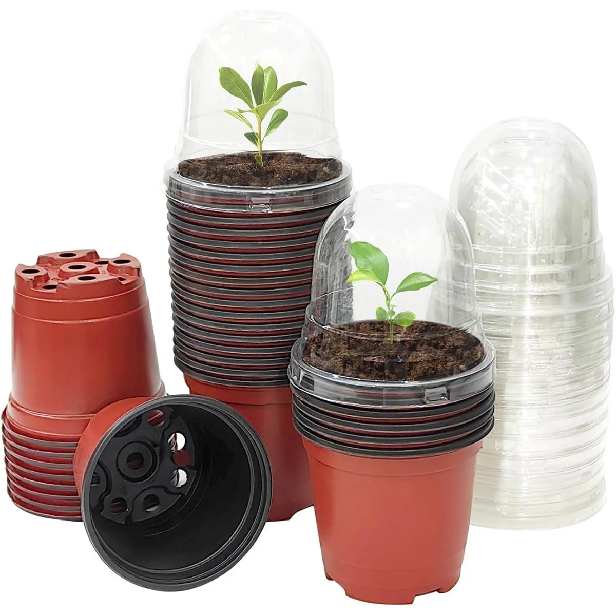 18Pcs(9 Pots+9 Lids) Plant Nursery Pots with Humidity Dome Soft Transparent Plastic Gardening Pot Planting Containers Planter Peaceful Pleasures Health and Wellness