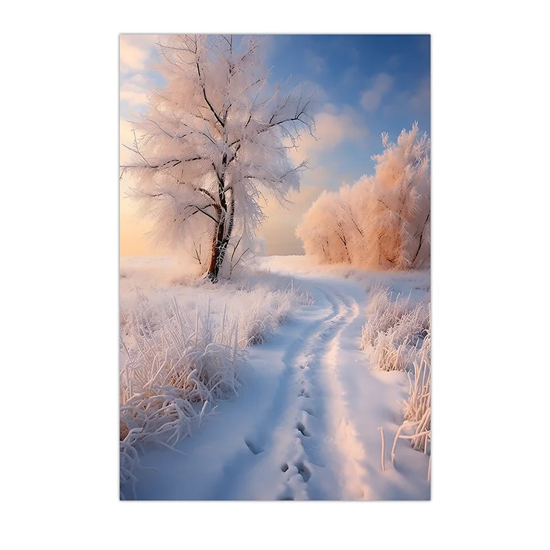 Winter Landscape Wall Art, Snowy Forest Plant Canvas Painting, Nordic Cozy Season Poster Print for Bedroom Living Room Decor Peaceful Pleasures Health and Wellness 02 20x25cm No Frame China Mainland