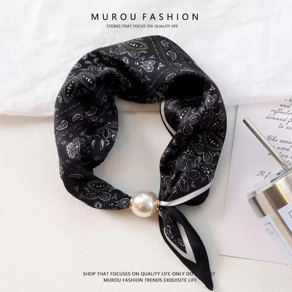Women's Floral Faux Pearl Magnetic Snap Scarf – Lightweight Wrap