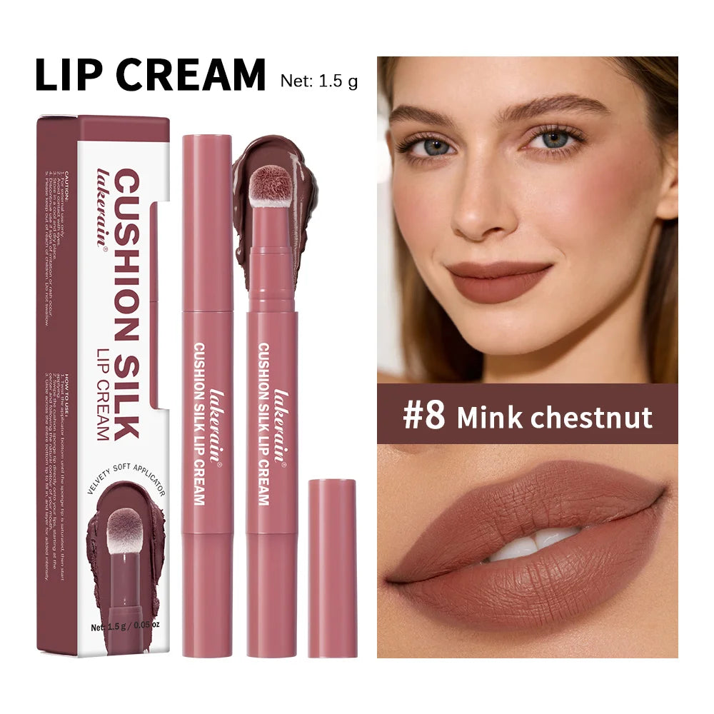Cushion Kiss Lip Cream Lip Stain Lip Powder Cream Air Cushion Lip Cream Matte Lip Glaze Mouth Red Lip Mud Non-fading Non-stick Peaceful Pleasures Health and Wellness 8Mink Chestnut