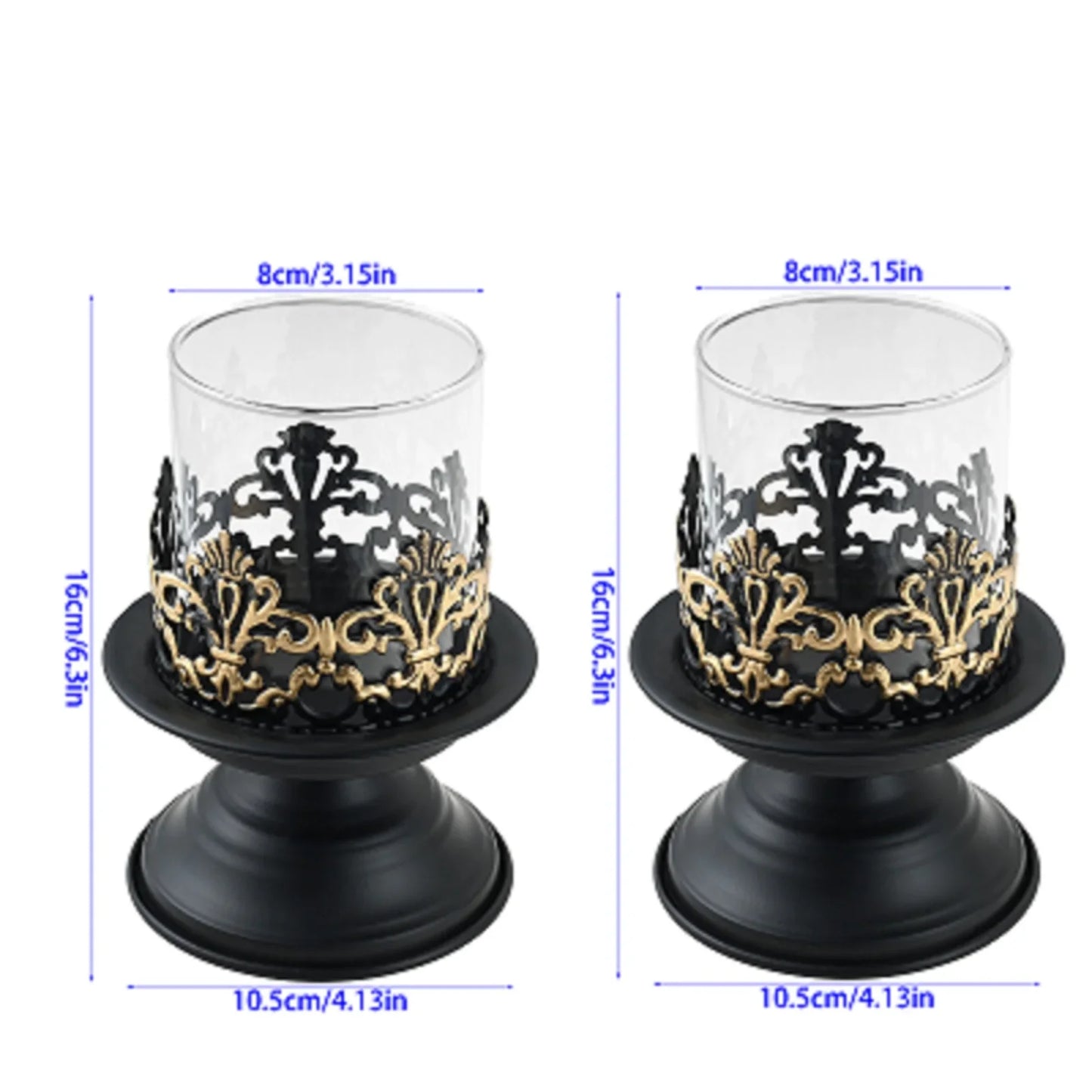 Black Iron Pillar Candle Holders Set of 2 | Home Decor Centerpiece