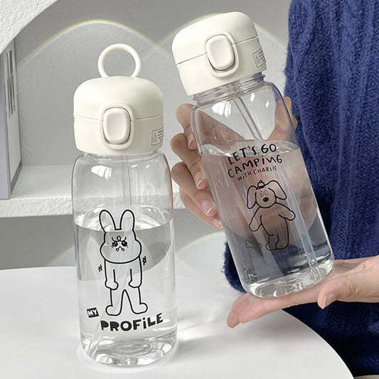 520-600ML Transparent Creative Printed Plastic Water Bottle Bouncing Straw Sports Cup Outdoor Travel Portable Water Bottle Regal Peaceful Pleasures Health and Wellness