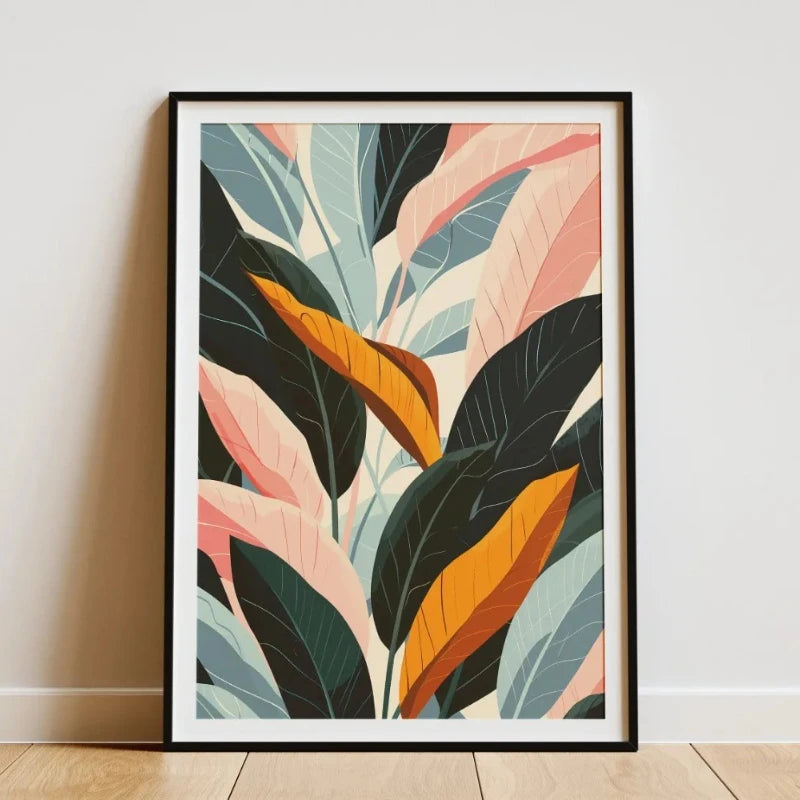 Minimalist Bamboo Tropical Leaf Botanical Canvas Wall Art Print