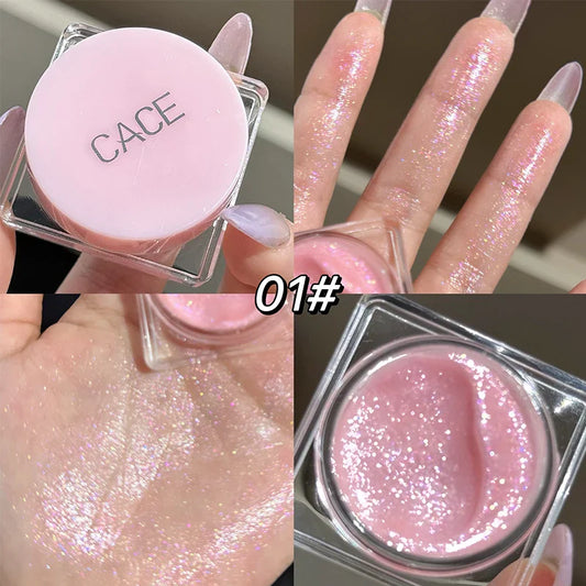 CACE Diamond Glitter Highlighter Cream – Pearl Silver Shimmer Face Highlighter Cream Oasis Select 01