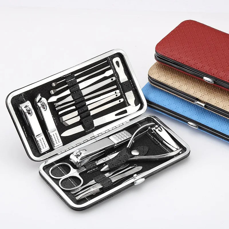 19-Piece Home Nail Clipper Set Large Dead Skin Pliers Diagonal Small Eyebrow Clipper with Leather Sleeve for Personal Grooming Peaceful Pleasures Health and Wellness