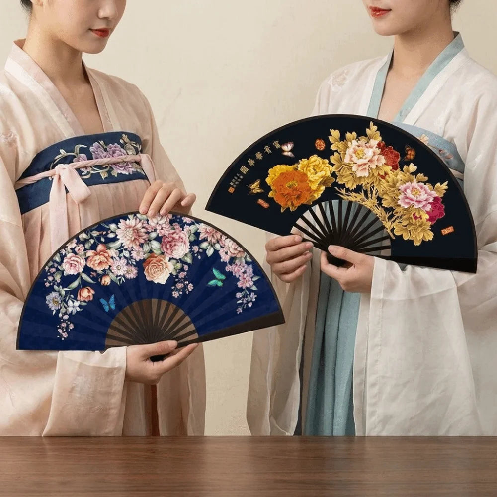 Chinese Silk Folding Hand Fan – Handmade Flower Dance Fan Gift