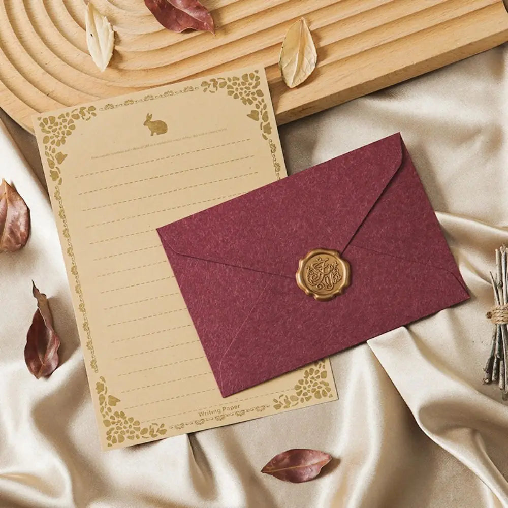 10pcs Vintage Envelopes Set Sheepskin Envelope Bronzed Seal Blessing Thank Envelope Invitation Card Nostalgia Art Peaceful Pleasures Health and Wellness Style 6