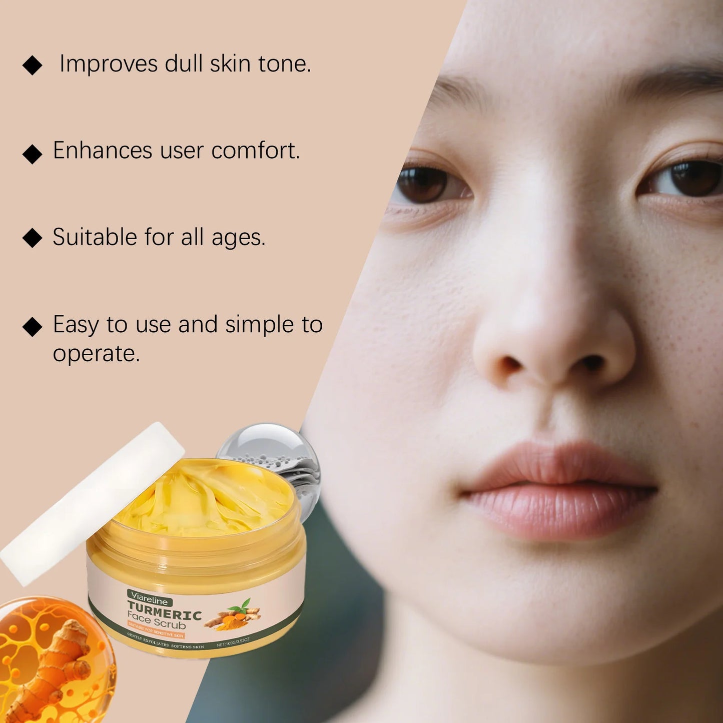 Turmeric Facial Exfoliating Scrub Remove Dead Skin Brightening Shrink Pores Moisturizing Repair Smoothing Facial Cleansing Scrub Peaceful Pleasures Health and Wellness