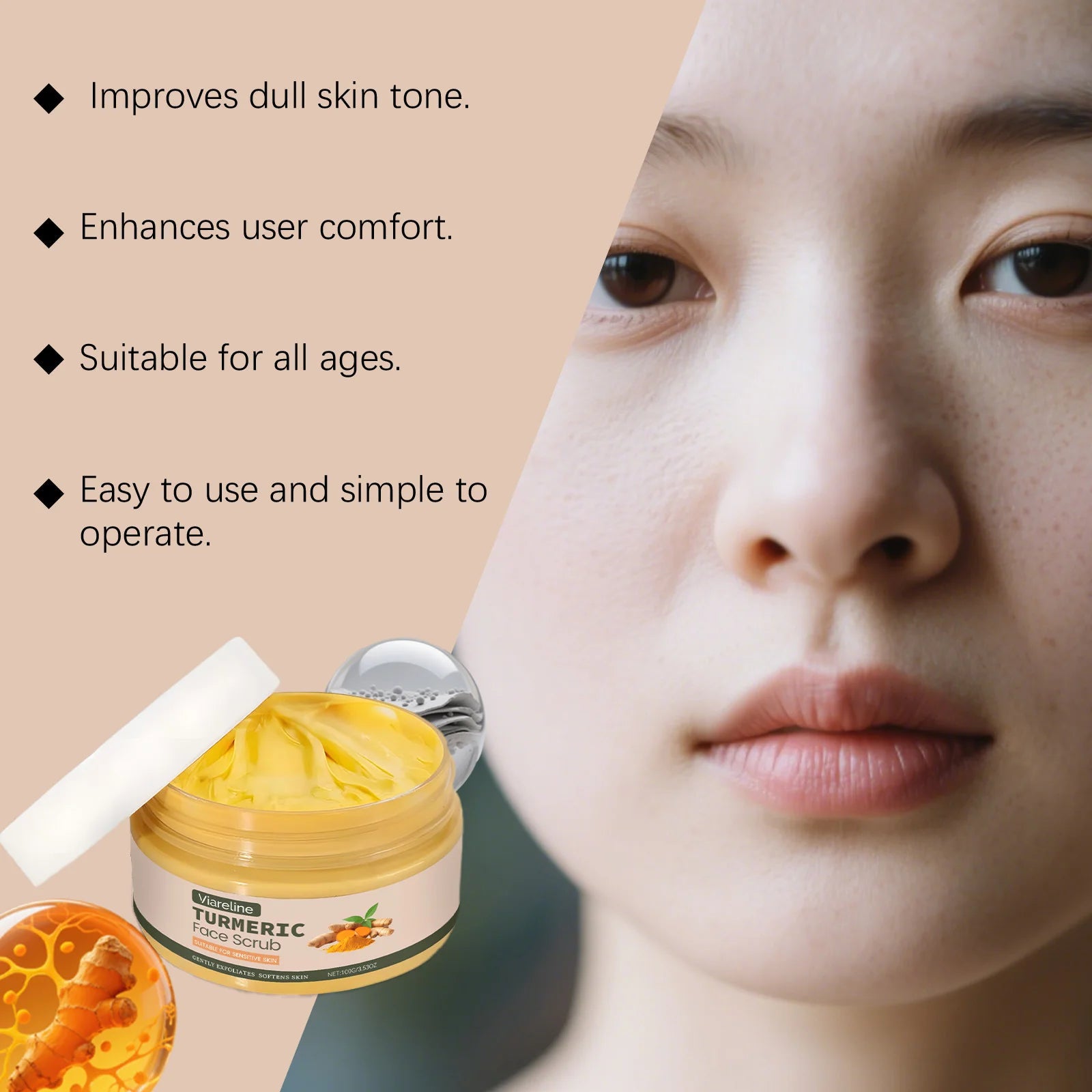 Turmeric Facial Exfoliating Scrub Remove Dead Skin Brightening Shrink Pores Moisturizing Repair Smoothing Facial Cleansing Scrub Peaceful Pleasures Health and Wellness