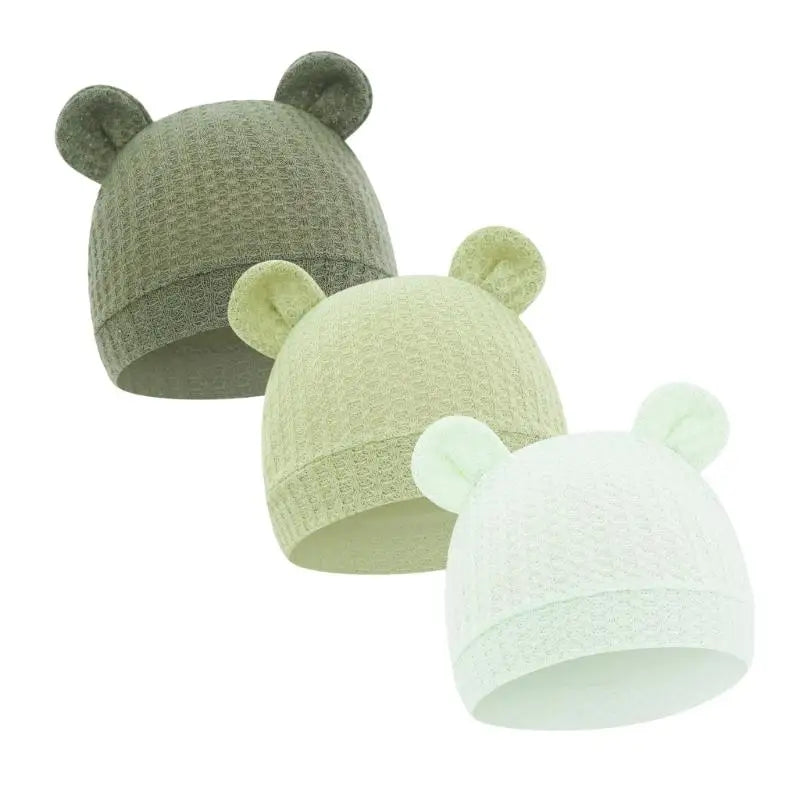 Bear Ear Newborn Baby Hat | Waffle Knit Stretchy Cap 0–24 Months