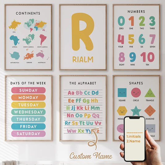 6-Piece Personalized Name Letter Canvas Wall Art | Kids Room Canvas Wall Art Set Peaceful Pleasures Health and Wellness