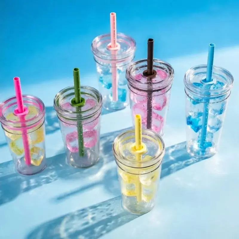 2026 450ML High Beauty Single Layer Milk Tea Straw Cup Transparent Multi Color Universal Coffee Cup Office Water Cup Home Hot Peaceful Pleasures Health and Wellness