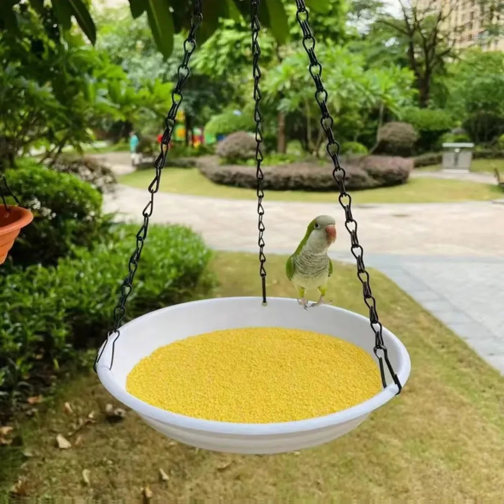 Hanging Round Bird Feeder Bath Tray with Chain | Garden Decor