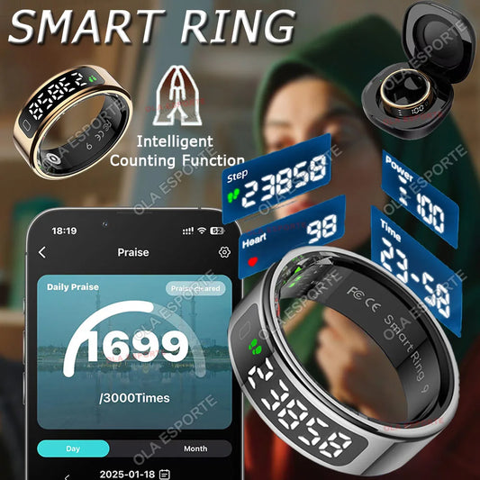 R11 Smart Ring with Display Screen and Touch, Zikr Tasbih Counter, With Charging Box, Health Manager,5ATM Waterproof For Android Peaceful Pleasures Health and Wellness
