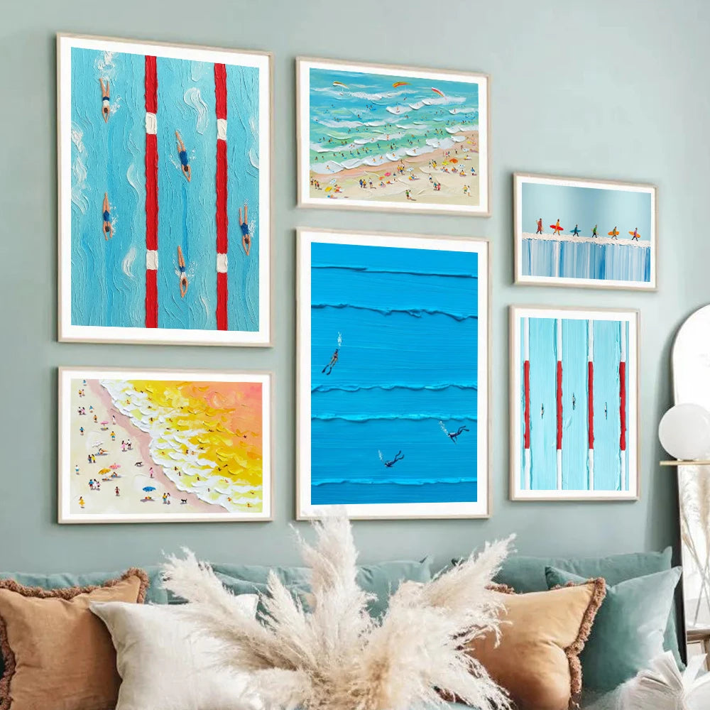 Abstract Werner Bronkhorst Painting Art Posters Prints Blue Texture Pool Swimming Minimalist Canvas Painting Modern Home Decor Peaceful Pleasures Health and Wellness